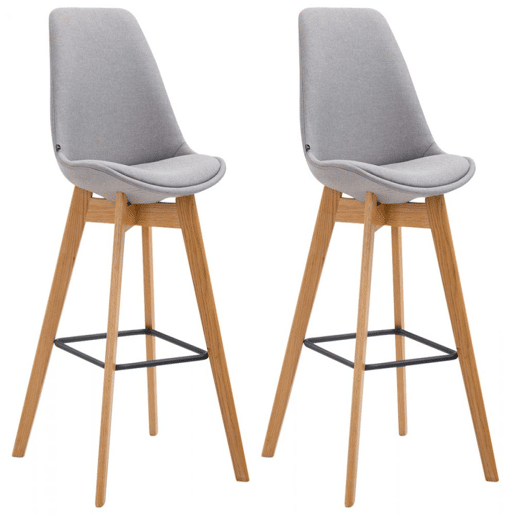 Set De 2 Taburetes De Bar Metz Tapizados En Tela Gris 56X48X112 cm