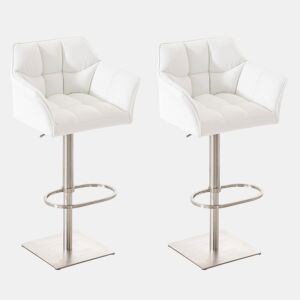 Juego de 2 taburetes de bar Damaso de polipiel Simil cuero Blanco 45X64X88 cm