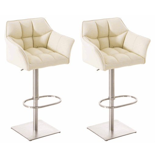 Juego de 2 taburetes de bar Damaso de polipiel Simil cuero Crema 45X64X88 cm