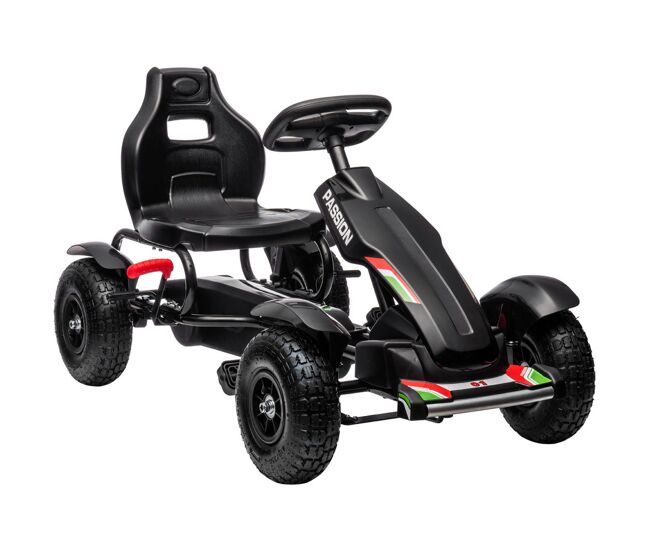 Homcom go kart a pedales para niños de +5 años coche de pedales infantil con asiento ajustable neumáticos de goma freno de mano para niños y niñas