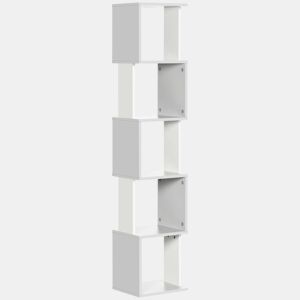 HOMCOM Estante de Livros em Forma de S Estante com 5 Prateleiras Abertas para Sala de Estar Escritório Estúdio Anti-Tombo Carga Máxima 100kg 33x28x161cm Branco e Cinza Claro