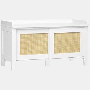 HOMCOM Banco Sapateira Móvel Sapateira com Banco 2 Portas de Vime Estilo Boémio Carga Máxima 130 kg para Corredor Entrada 80x35x45 cm Branco e Bege