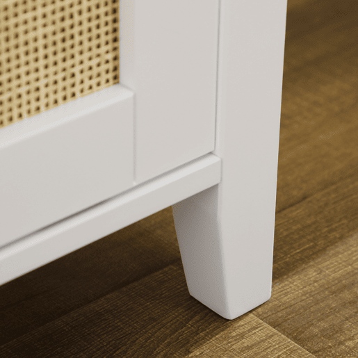 HOMCOM Banco Sapateira Móvel Sapateira com Banco 2 Portas de Vime Estilo Boémio Carga Máxima 130 kg para Corredor Entrada 80x35x45 cm Branco e Bege
