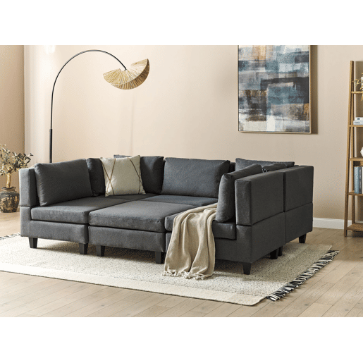 Sofá modular 5 lugares com repousa-pés em tecido UNSTAD