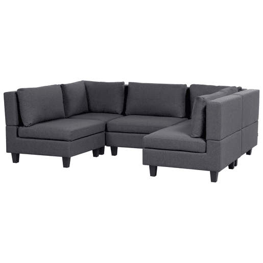Sofá modular 5 lugares com repousa-pés em tecido UNSTAD