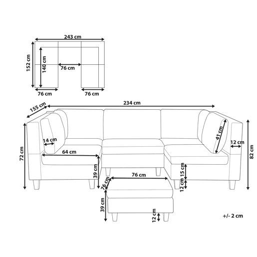 Sofá modular 5 lugares com repousa-pés em tecido UNSTAD