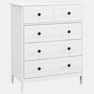 HOMCOM Cómoda de Dormitório Cómoda Branca com 5 Gavetas e Puxadores Cómoda Alta para Sala de Estar Estúdio Estilo Moderno 74x40x91 cm Branco