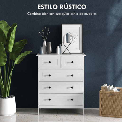 HOMCOM Cómoda de Dormitório Cómoda Branca com 5 Gavetas e Puxadores Cómoda Alta para Sala de Estar Estúdio Estilo Moderno 74x40x91 cm Branco