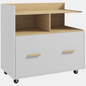 Vinsetto Armário para Escritório Armário para Arquivos com Rodas Gaveta Barra Suspensa para Tamanho A4 e 2 Compartimentos de Armazenamento para Estúdio Sala de Estar 76x40x75,5 cm Branco e Madeira