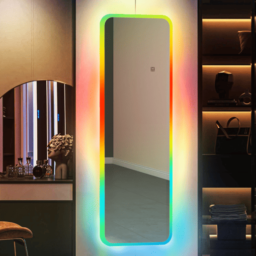 HOMCOM Espelho de Corpo Inteiro com Luzes LED 120x40 cm Espelho de Parede Ajustável com Iluminação em 7 Cores RGB e Função de Memória para Dormitório Prata