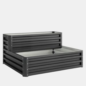 Outsunny Horta Urbana de 2 Níveis em Aço Galvanizado, Floreira Exterior com Design em Escada e Fundo Aberto para Cultivo, Plantas e Ervas Aromáticas, para Terraço e Jardim, 120x101x58 cm, Cinzento Escuro