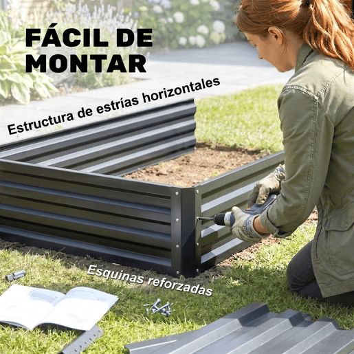 Outsunny Horta Urbana de 2 Níveis em Aço Galvanizado, Floreira Exterior com Design em Escada e Fundo Aberto para Cultivo, Plantas e Ervas Aromáticas, para Terraço e Jardim, 120x101x58 cm, Cinzento Escuro