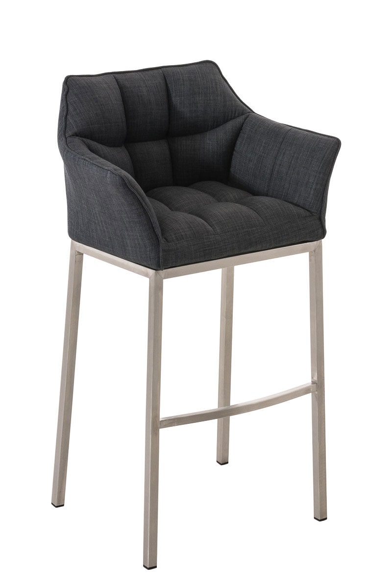 Taburete de bar damaso tela con base de cuatro patas gris oscuro 48x64x110 cm