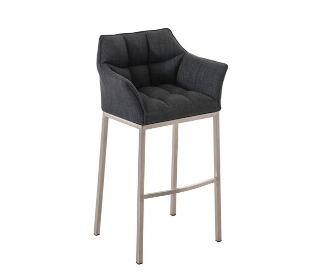 Taburete de bar damaso tela con base de cuatro patas gris oscuro 48x64x110 cm