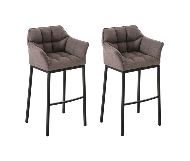 Juego de 2 taburetes de bar damaso con tapizado de tela y base de cuatro patas gris 48x64x110 cm