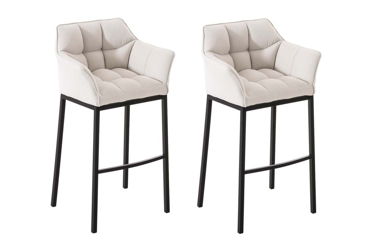 Juego de 2 taburetes de bar damaso con tapizado de tela y base de cuatro patas blanco 48x64x110 cm