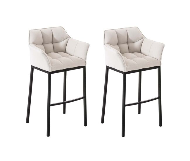 Juego de 2 taburetes de bar damaso con tapizado de tela y base de cuatro patas blanco 48x64x110 cm