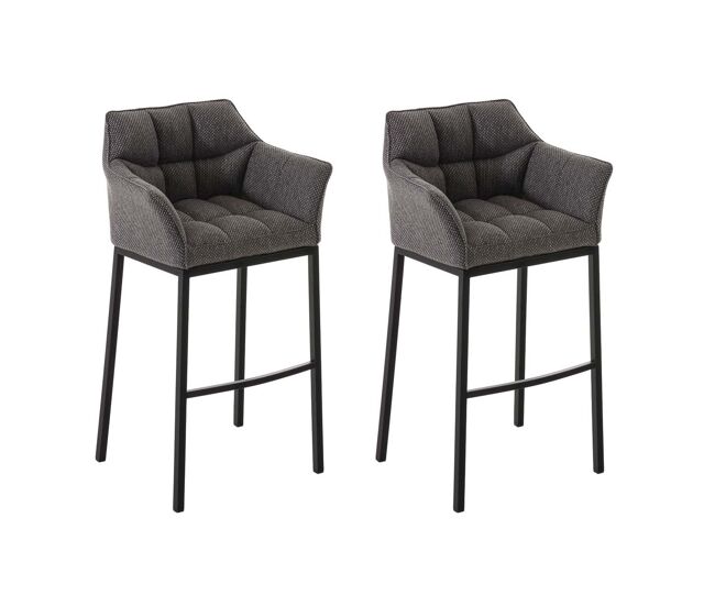 Juego de 2 taburetes de bar damaso con tapizado de tela y base de cuatro patas gris titanio 48x64x110 cm