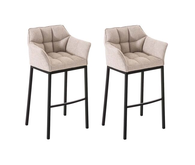 Juego de 2 taburetes de bar damaso con tapizado de tela y base de cuatro patas marfil 48x64x110 cm