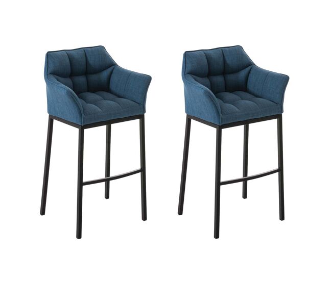 Juego de 2 taburetes de bar damaso con tapizado de tela y base de cuatro patas azul 48x64x110 cm