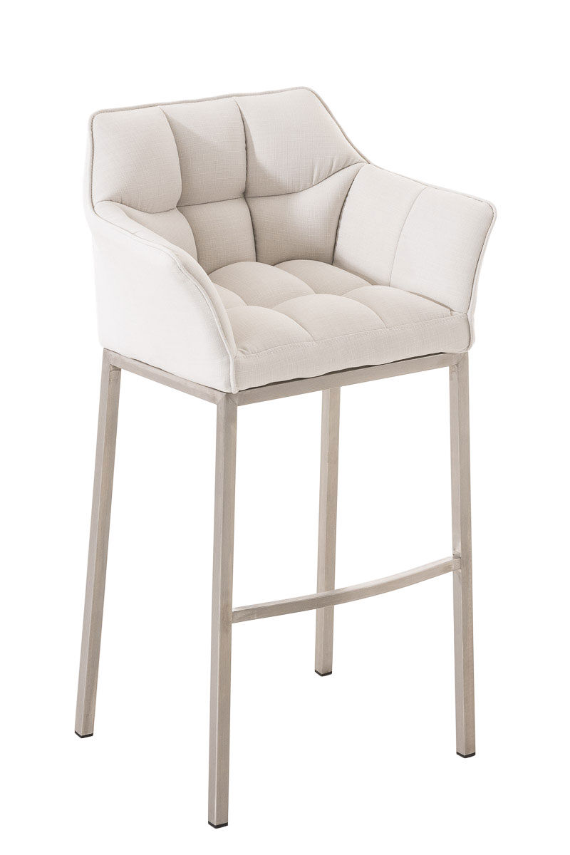 Taburete de bar damaso tela con base de cuatro patas blanco 48x64x110 cm