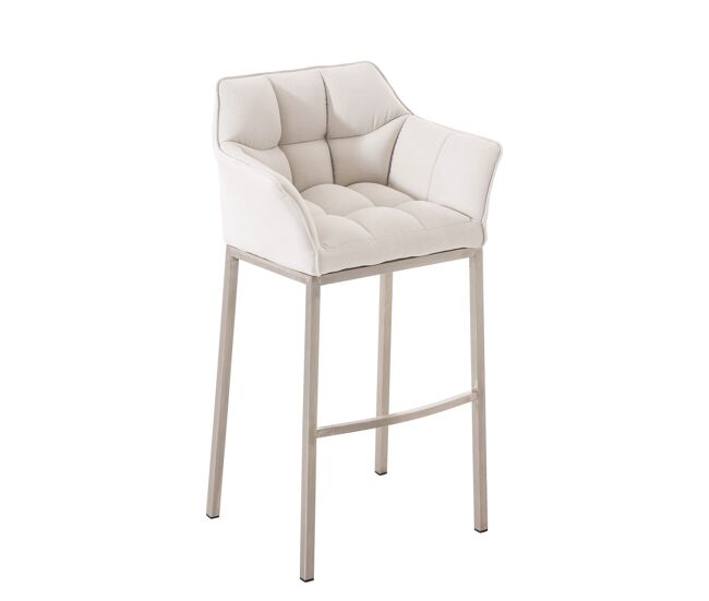 Taburete de bar damaso tela con base de cuatro patas blanco 48x64x110 cm