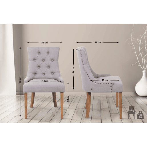 Set De 2 Sillas De Comedor Aberdeen Tela Gris 58X55X92 cm