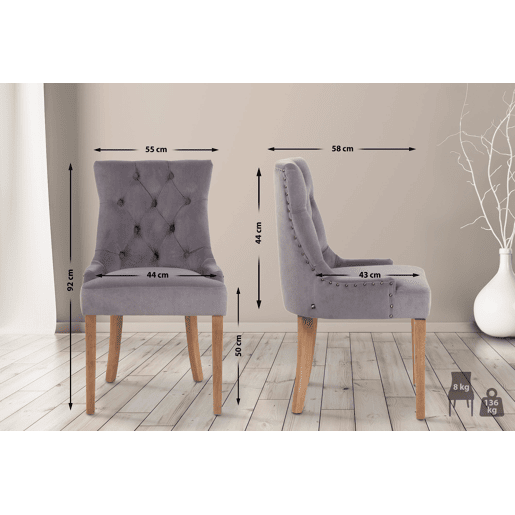 Juego de 4 sillas de comedor Aberdeen en terciopelo Gris 58X55X92 cm