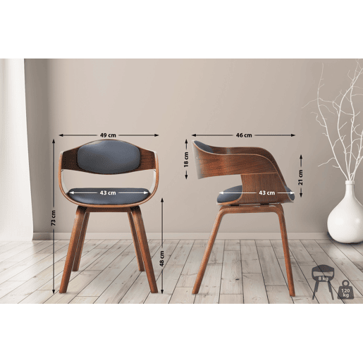 Set de 2 sillas de salón Kingston en polipiel Simil cuero Nogalgris 46X49X73 cm