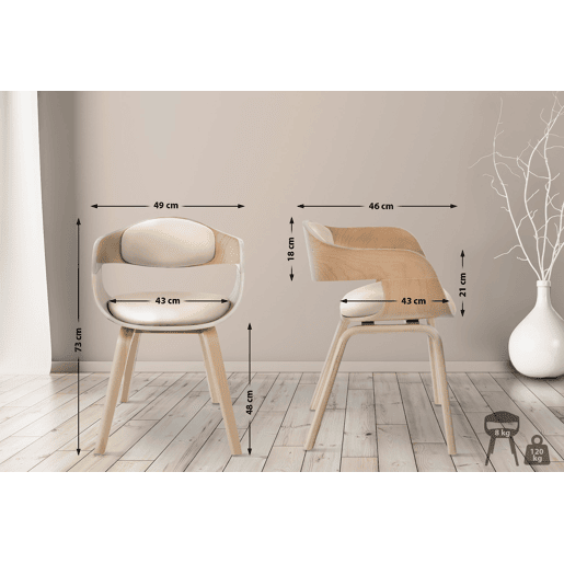 Set de 2 sillas de salón Kingston en polipiel Simil cuero Naturalcrema 46X49X73 cm