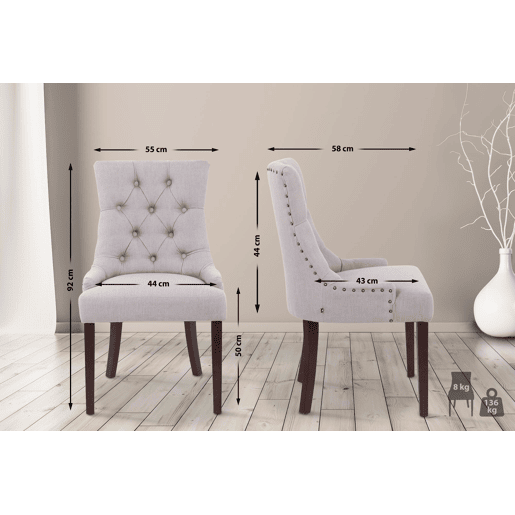 Set De 2 Sillas De Comedor Aberdeen Tela Gris 58X55X92 cm