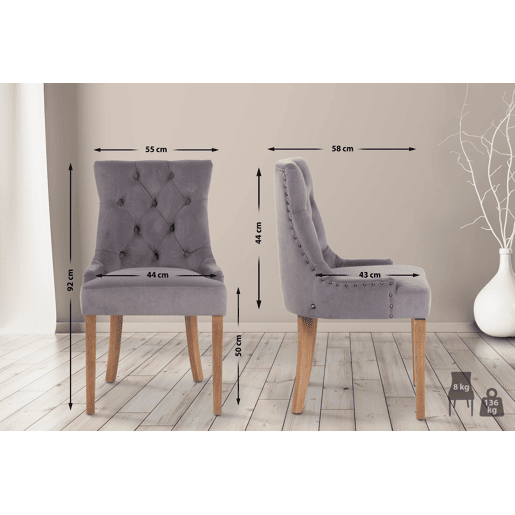 Silla De Comedor Aberdeen En Terciopelo Gris 58X55X92 cm