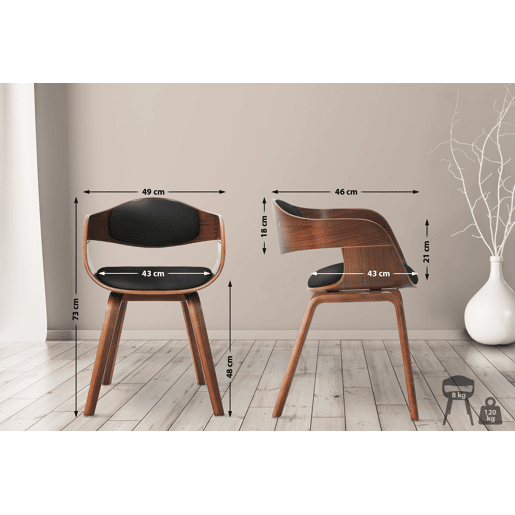 Set de 2 sillas de salón Kingston en polipiel Simil cuero Nogalnegro 46X49X73 cm