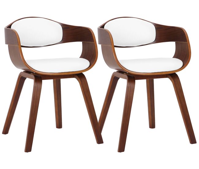 Set de 2 sillas de salón kingston en polipiel simil cuero nogal/blanco 46x49x73 cm