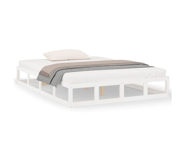 Estructura de cama de madera maciza blanca king size 150x200 cm
