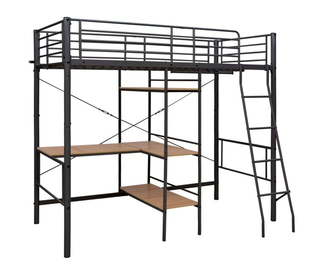 Estructura de litera con mesa de metal gris 90x200 cm