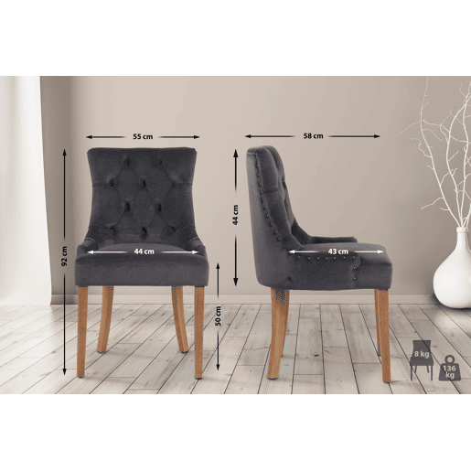 Silla De Comedor Aberdeen En Terciopelo Gris oscuro 58X55X92 cm