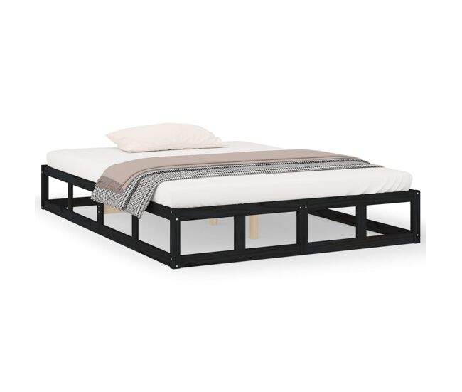 Estructura de cama de madera maciza negra super king 180x200 cm
