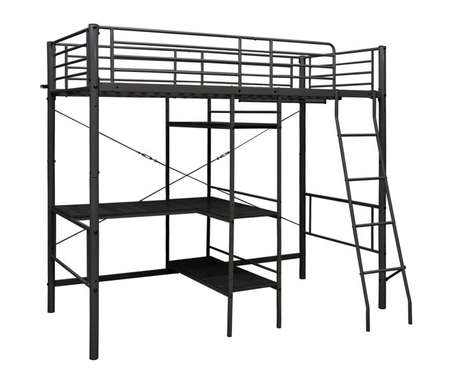 Estructura de litera con mesa de metal negro 90x200 cm