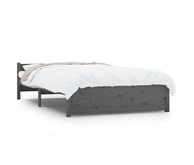 Estructura de cama de matrimonio madera maciza gris 135x190 cm