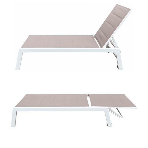 Lote de 2 tumbonas BARBADOS en textileno color topo - aluminio color blanco