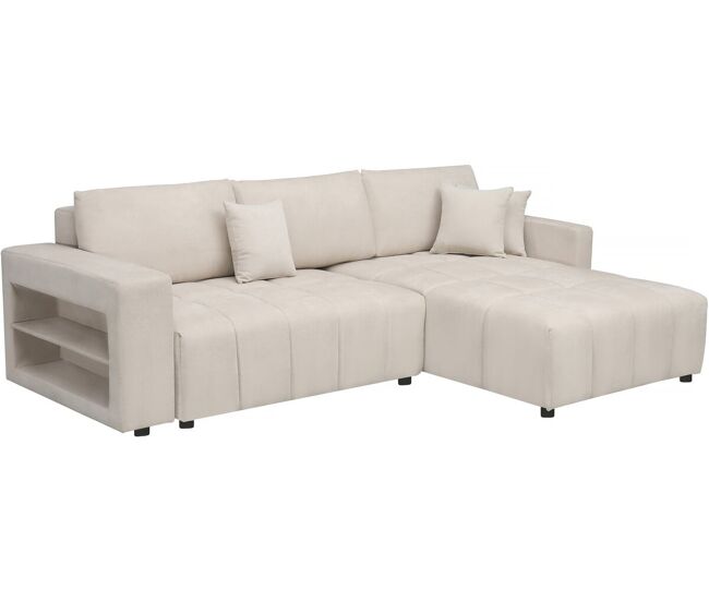 Sofá cama esquinero 3 plazas en tejido de chenilla - "Trocadero" - Beige
