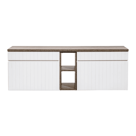 Móvel de toucador Zelie Branco e Madeira 140cm 2 nichos