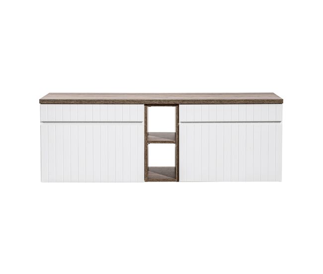 Mueble bajo lavabo 140 cm 2 nichos zelie blanco y madera