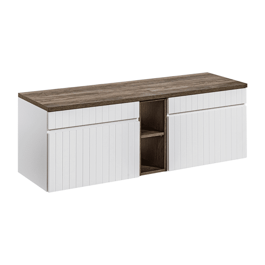 Móvel de toucador Zelie Branco e Madeira 140cm 2 nichos