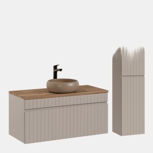 Conjunto móvel lavatório individual 100cm e coluna Zelie Caxemira e Madeira