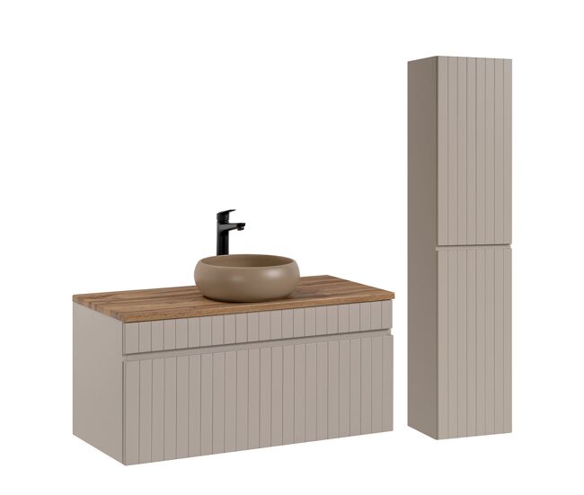 Conjunto mueble lavabo individual 100cm y columna zelie cachemira y madera