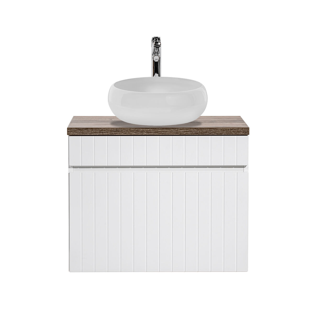 Mueble lavabo individual redondo 60cm zelie blanco y madera