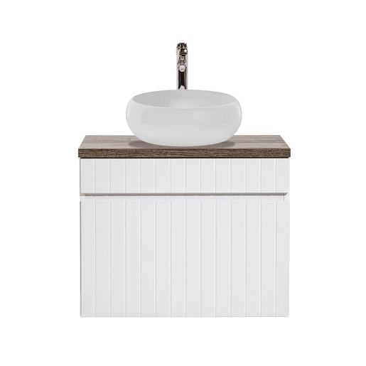 Branco e Madeira móvel de lavatório redondo simples 60cm Zelie Branco e Madeira móvel de lavatório redondo simples 60cm Zelie