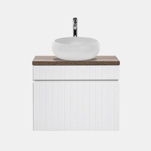 Branco e Madeira móvel de lavatório redondo simples 60cm Zelie